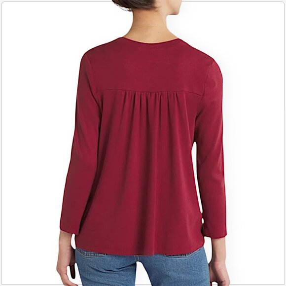 Michael Stars Shelby Red 3/4 Sleeve Knit Top Ultra Rib Ruched Shoulder NWT New S - Picture 3 of 7